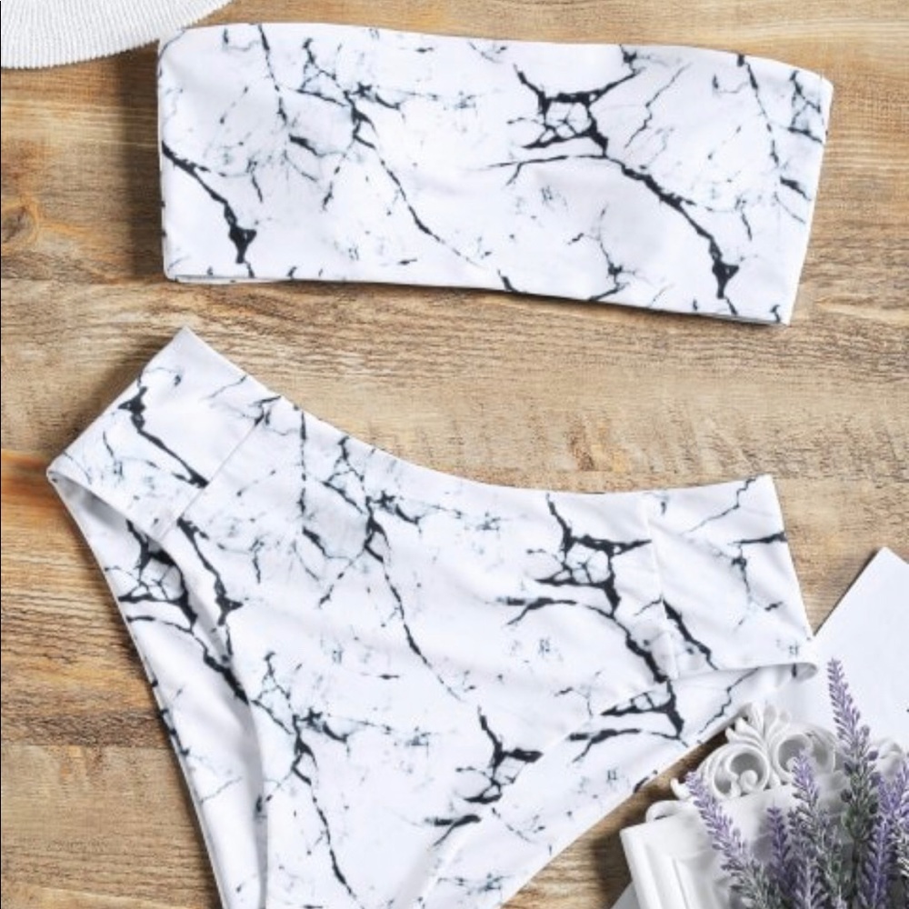 White Marble high waisted bathingsuit